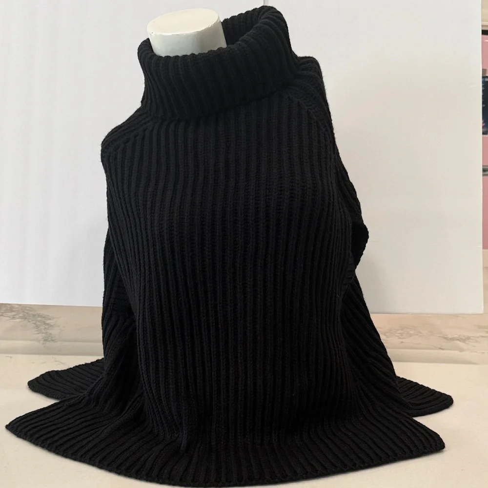 Women's Black Turtleneck Poncho Sweater - Picture 1 of 5